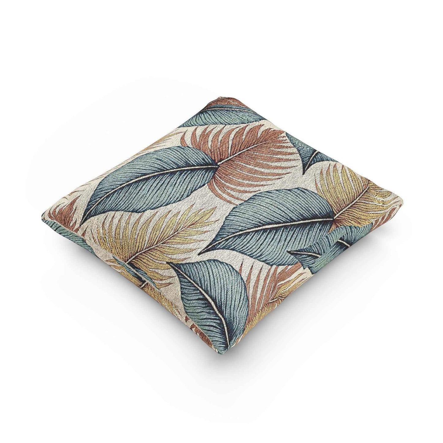 Tropical Leaf Woven Pillow | Blue Teal Rust Decorative Throw Pillow