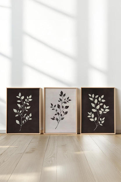 TRIO FEUILLAGE BRUN (3 Oeuvres sur toile étirée)