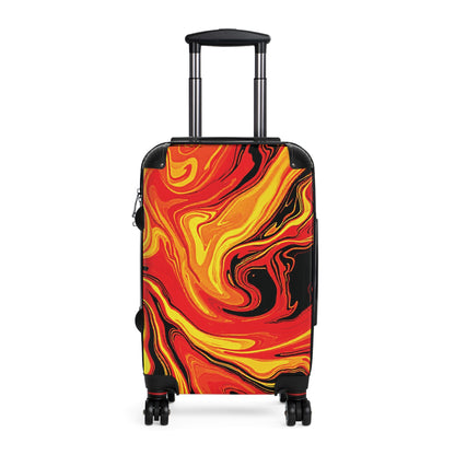 Fiery Marble Carry-On Suitcase — Bold Red & Yellow Swirl Luggage