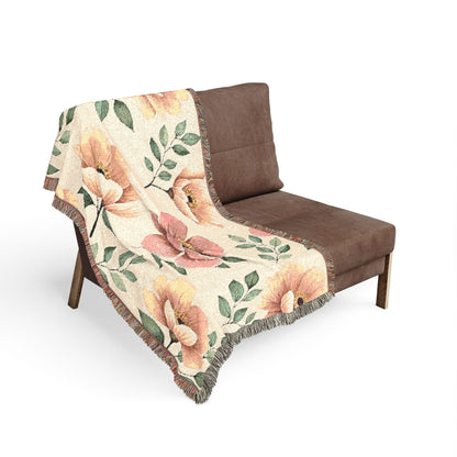 Floral Woven Blanket — Vintage Botanical Throw Blanket