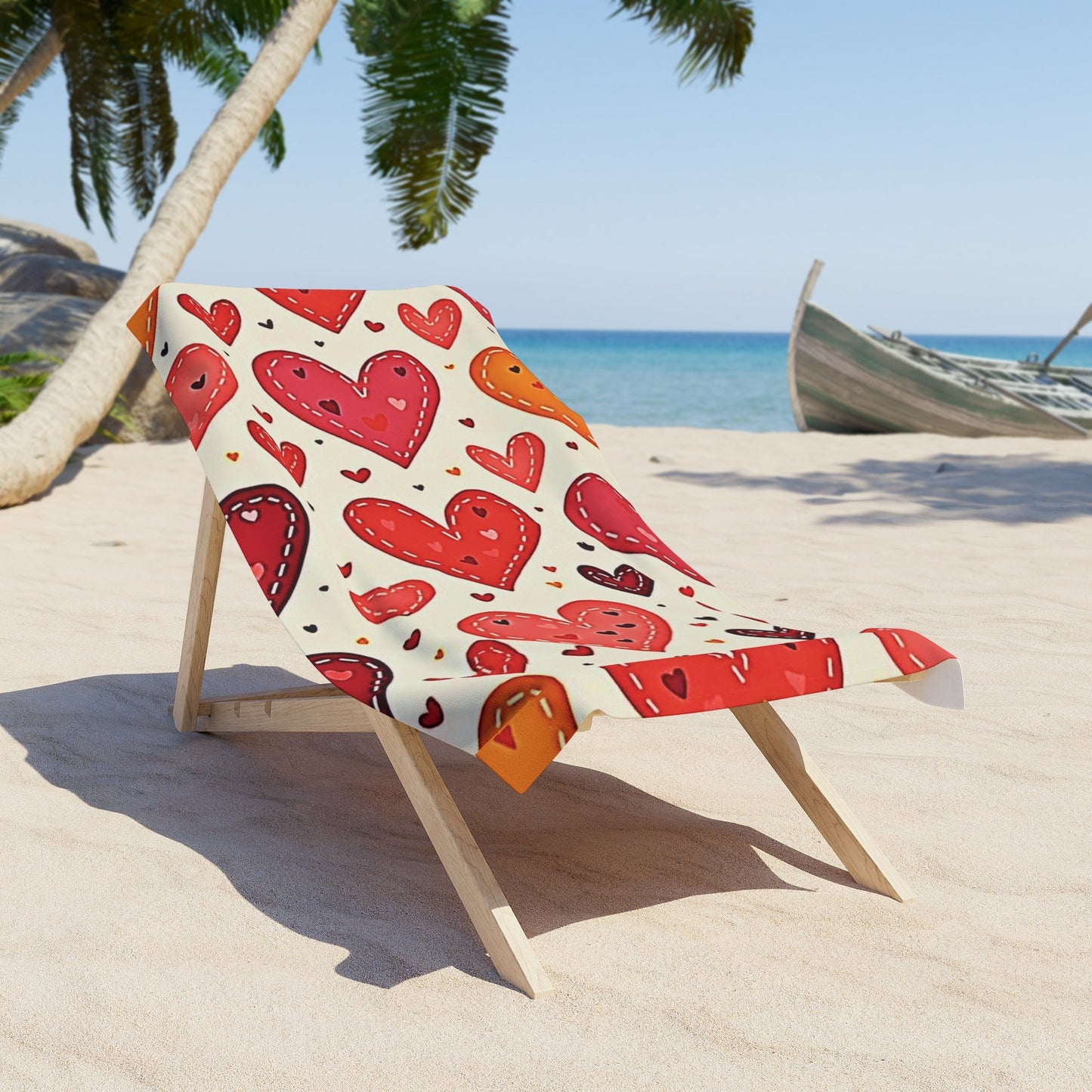 Heart Pattern Beach Towel — Cute Red & Orange Hearts Summer Beach Towel