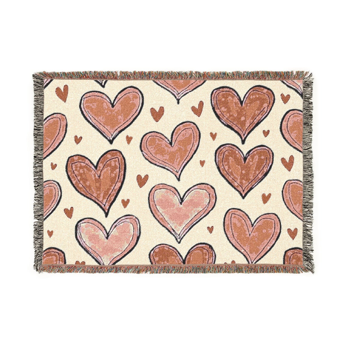Woven Throw Blanket — Hand-Drawn Heart Pattern, Cozy Valentine’s Decor