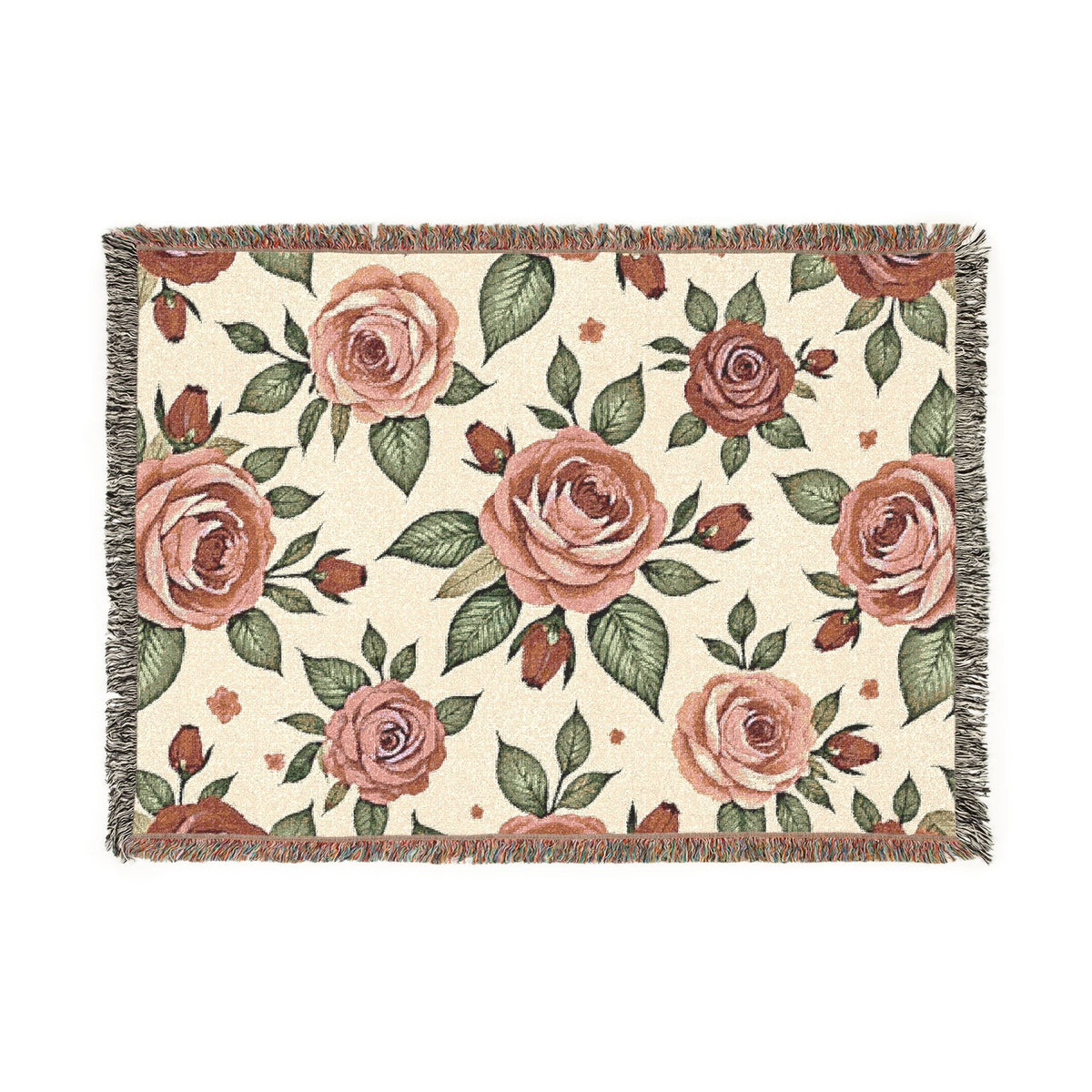 Floral Woven Blanket — Vintage Rose Throw for Living Room & Bedroom