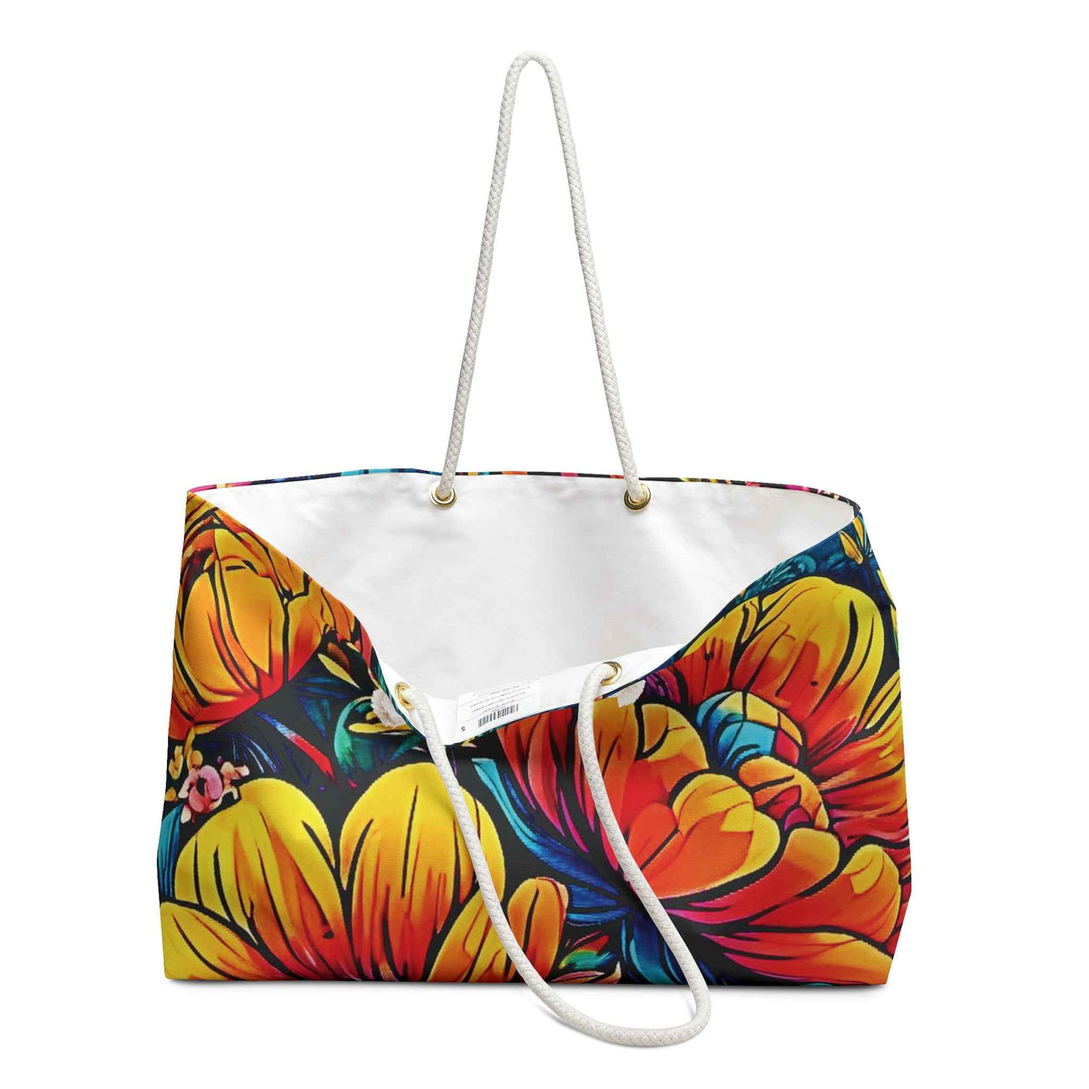 Vibrant Floral Illustration Weekender Bag | Colorful Tropical Flower Large Tote Bag