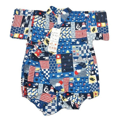 [Pre-Order] Made in Japan Jinbei Romper: Patchwork Fuji (Tsumugi Cotton) (Save 10% in March)