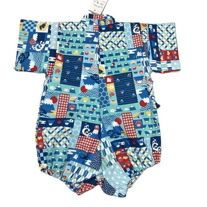 [Pre-Order] Made in Japan Jinbei Romper: Patchwork Fuji (Tsumugi Cotton) (Save 10% in March)