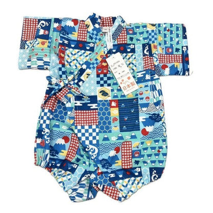 [Pre-Order] Made in Japan Jinbei Romper: Patchwork Fuji (Tsumugi Cotton) (Save 10% in March)