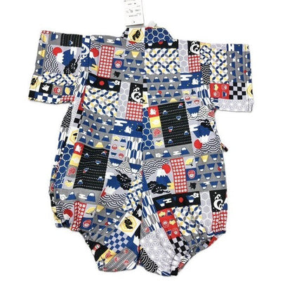 [Pre-Order] Made in Japan Jinbei Romper: Patchwork Fuji (Tsumugi Cotton) (Save 10% in March)