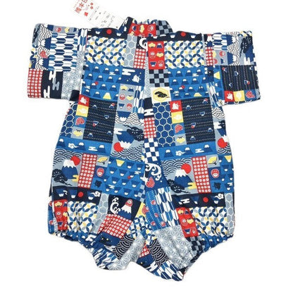[Pre-Order] Made in Japan Jinbei Romper: Patchwork Fuji (Tsumugi Cotton) (Save 10% in March)