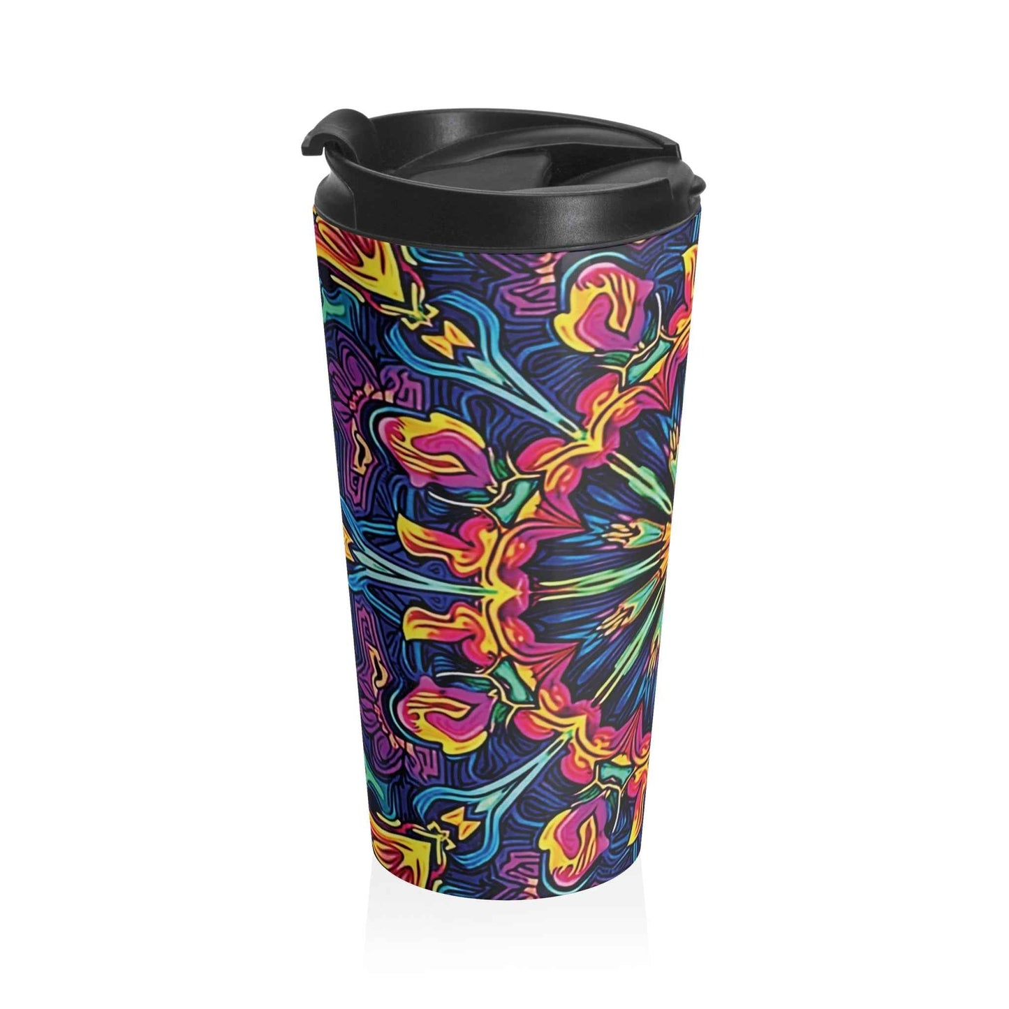 Kaleidoscope Neon Mandala Stainless Steel Travel Mug