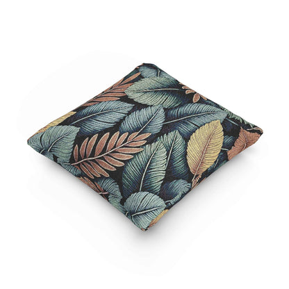 Tropical Leaf Pattern Woven Pillow | Botanical Throw Pillow, Textured Tapestry Design
