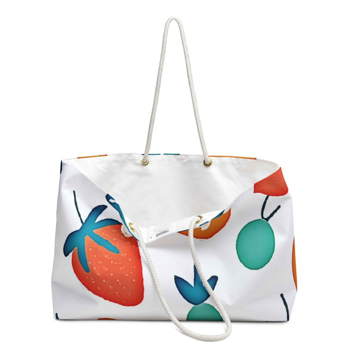 Bright Fruit Pattern Weekender Bag | Strawberries Oranges Cherries, Large Tote Bag