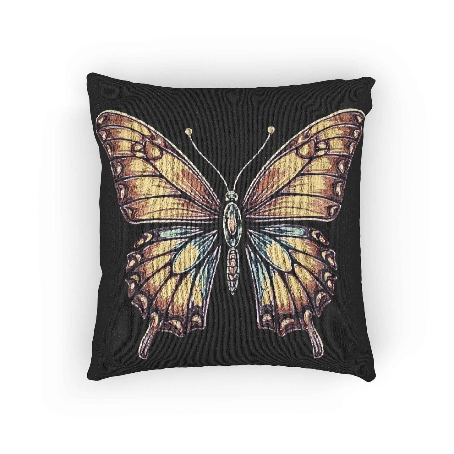 Golden Butterfly Woven Pillow | Tapestry Style Accent Cushion