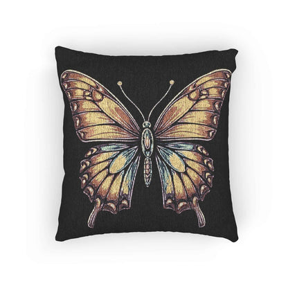 Golden Butterfly Woven Pillow | Tapestry Style Accent Cushion