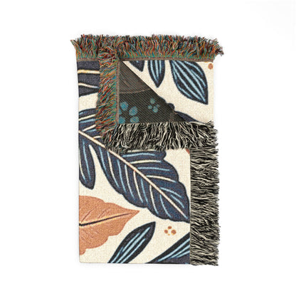 Botanical Leaves Woven Blanket — Reversible Floral Throw for Living Room & Bedroom