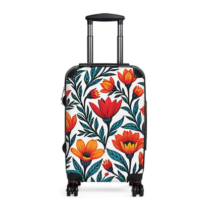 Floral Traveler Suitcase – Bold Red & Orange Tulip Print Carry-On