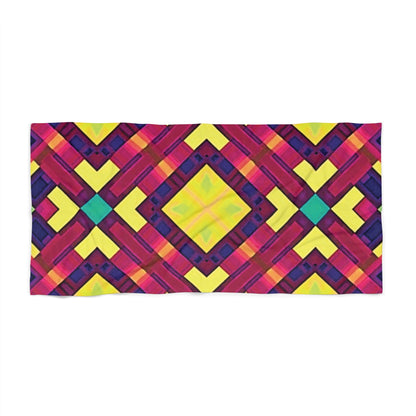 Vibrant Geometric Beach Towel — Neon Diamond Pattern