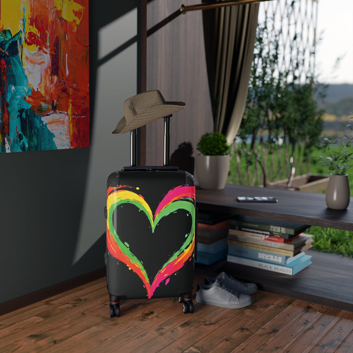 Colorful Heart Suitcase – Neon Paint Heart Carry-On Travel Luggage