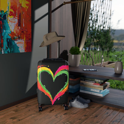 Colorful Heart Suitcase – Neon Paint Heart Carry-On Travel Luggage