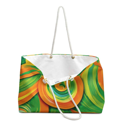 Green Orange Swirl Pattern Weekender Bag | Abstract Beach Tote Bag | Large Tote Bag