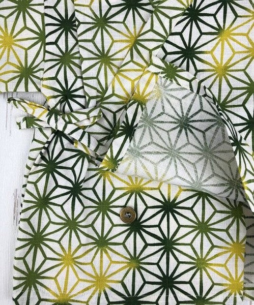 [Pre-Order] Made in Japan Jinbei Set: Hemp Leaf Pattern 2-Piece Set (Tsumugi Cotton) (Save 10% in March)