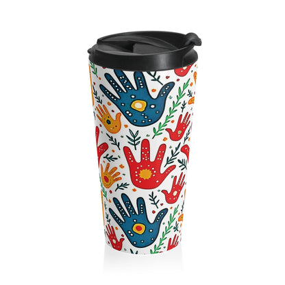 Travel Mug — Colorful Handprint Pattern Stainless Steel Tumbler