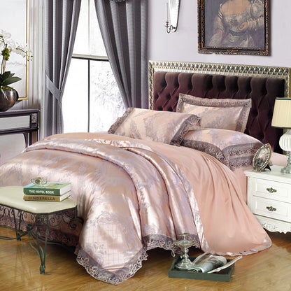 Jacquard Cotton Four‑Piece Luxury Bedding Set – Pure Cotton Duvet Cover &amp; Silk‑Satin Finish Bed Sheet