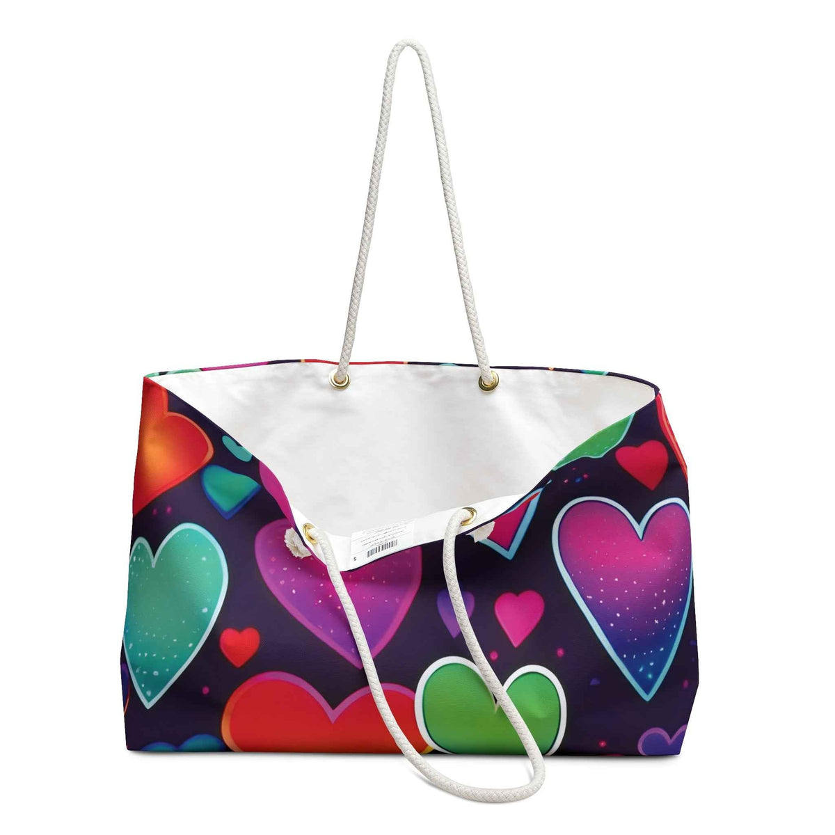 Neon Rainbow Hearts Weekender Bag | Colorful Heart Pattern Tote