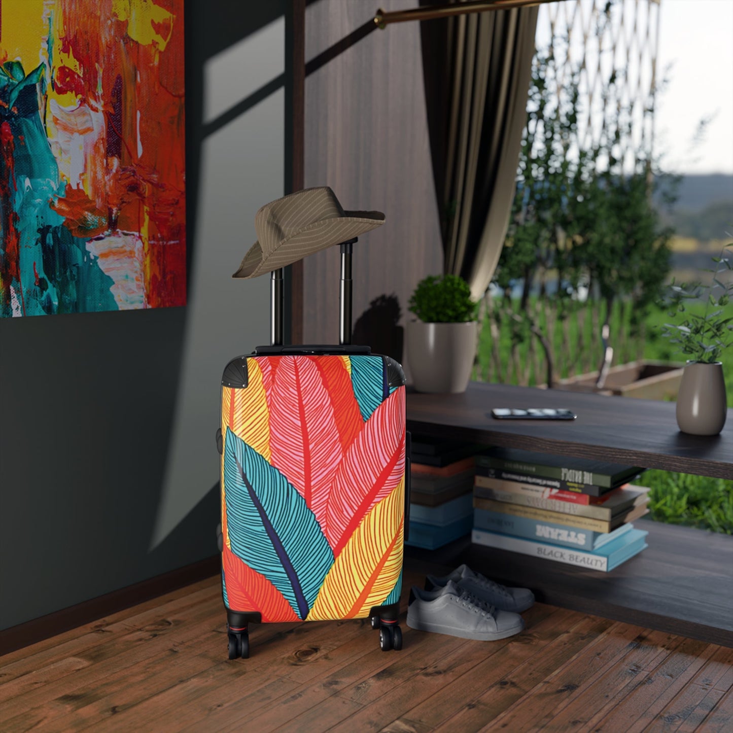 Colorful Tropical Feather Suitcase - Vibrant Travel Luggage