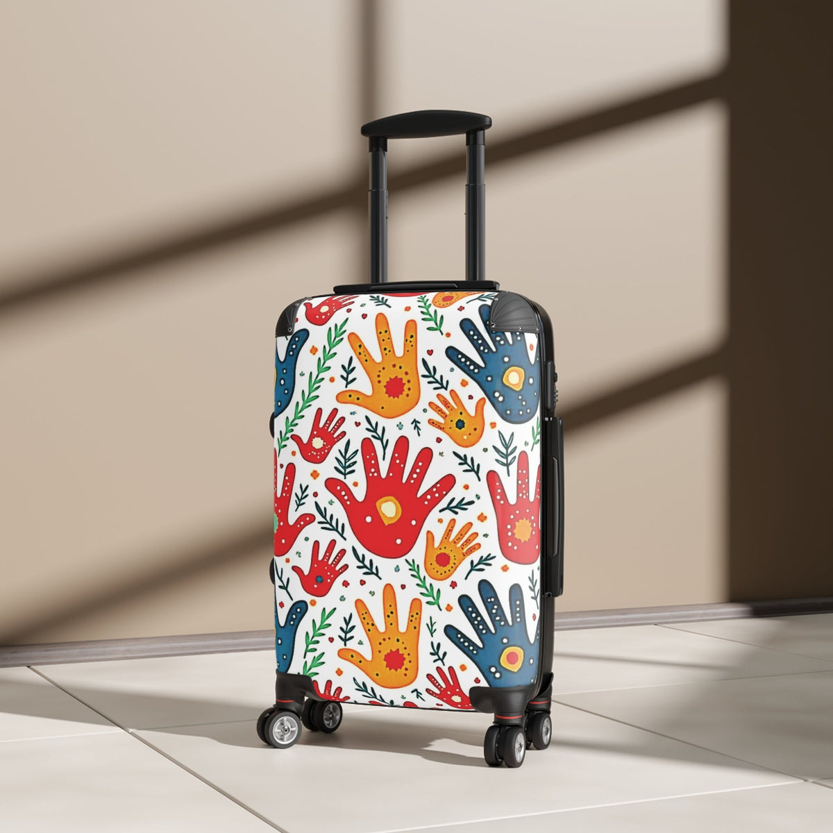 Colorful Handprint Pattern Suitcase — Playful Travel Carry-On for Kids & Families