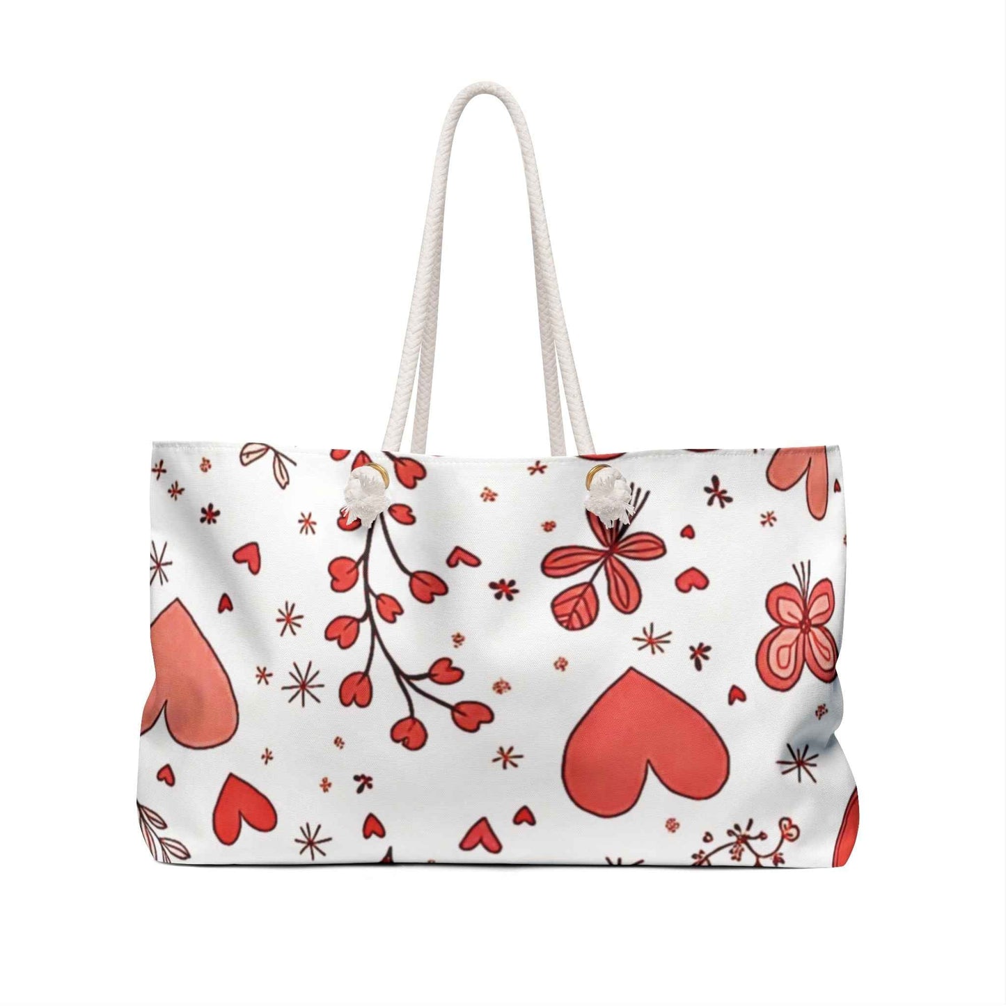 Red Heart Floral Pattern Weekender Bag, Valentine Tote, Busy Mother, Mom Gift