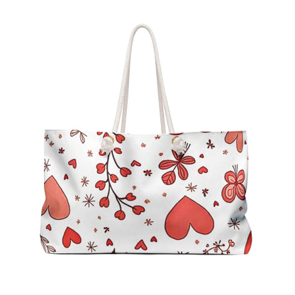Red Heart Floral Pattern Weekender Bag, Valentine Tote, Busy Mother, Mom Gift