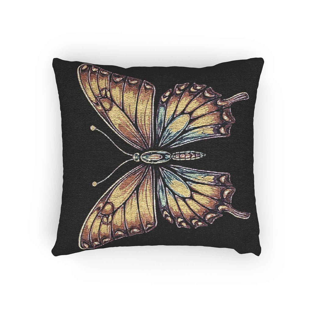 Golden Butterfly Woven Pillow | Tapestry Style Accent Cushion