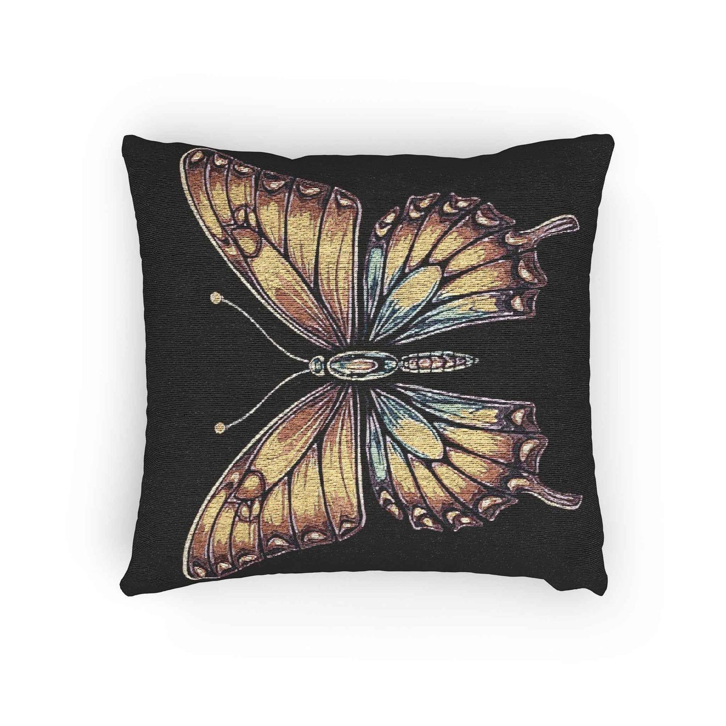 Golden Butterfly Woven Pillow | Tapestry Style Accent Cushion