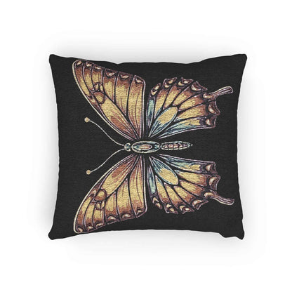 Golden Butterfly Woven Pillow | Tapestry Style Accent Cushion