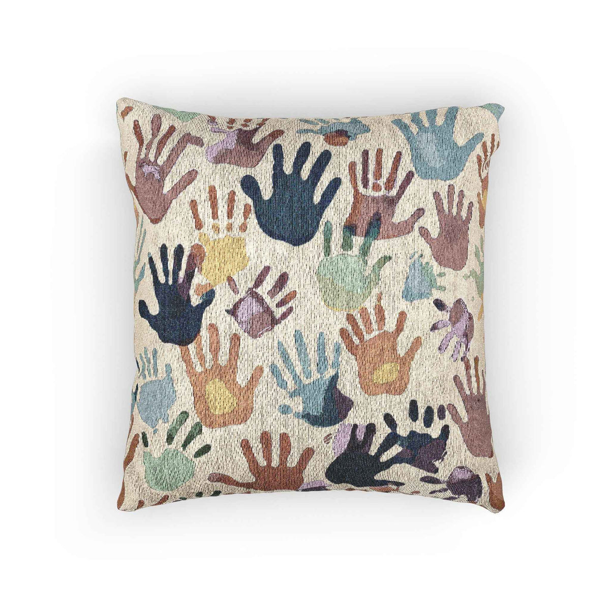 Handprint Pattern Woven Pillow | Multicolor Boho Decorative Pillow
