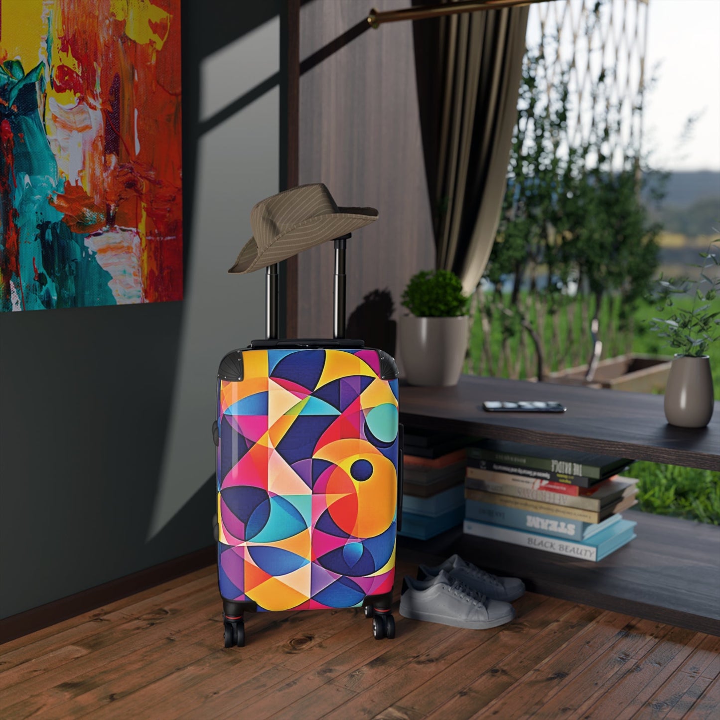Colorful Geometric Suitcase Cover — Bright Abstract Travel Luggage Protector