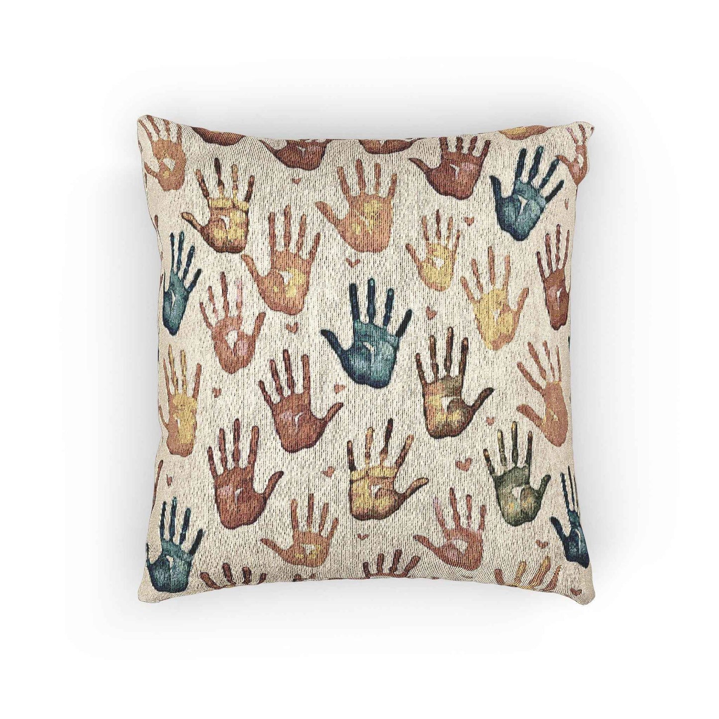 Multicolor Handprint Pattern Woven Pillow | Boho Decorative Throw Pillow