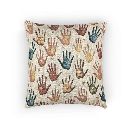 Multicolor Handprint Pattern Woven Pillow | Boho Decorative Throw Pillow