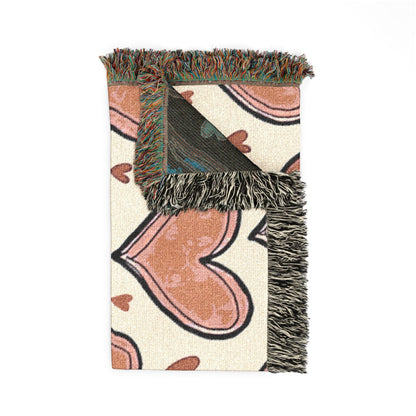 Woven Throw Blanket — Hand-Drawn Heart Pattern, Cozy Valentine’s Decor