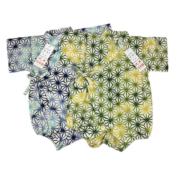 [Pre-Order] Made in Japan Jinbei Romper: Hemp Leaf Pattern (Tsumugi Cotton) (Save 10% in March)