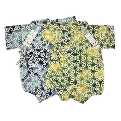 [Pre-Order] Made in Japan Jinbei Romper: Hemp Leaf Pattern (Tsumugi Cotton) (Save 10% in March)