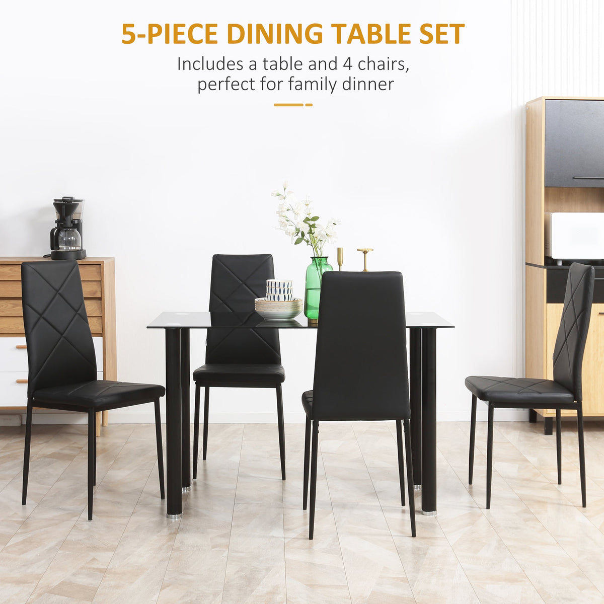 Adam Modern Space-Saving Dining Set for 4-Black