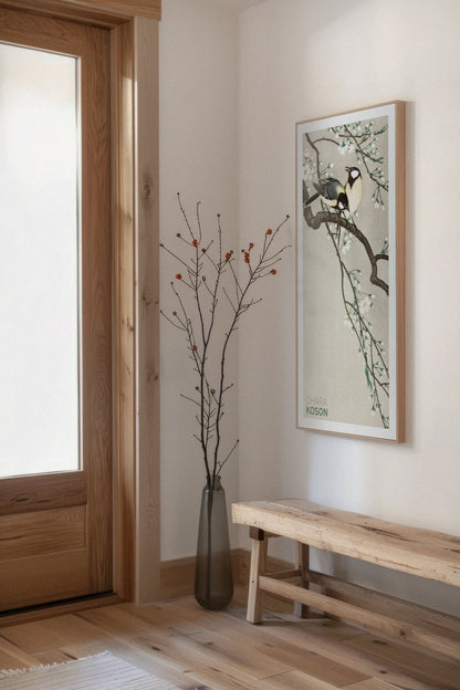 PARIDÉS SUR BRANCHE DE CERISIERS, Oeuvre sur toile étirée