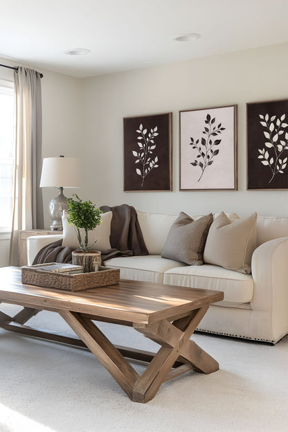 TRIO FEUILLAGE BRUN (3 Oeuvres sur toile étirée)
