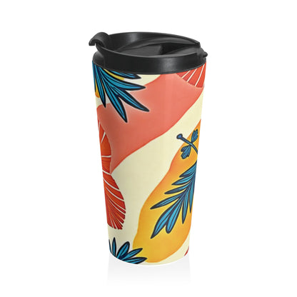 Tropical Palm Leaves Travel Mug | Floral Hibiscus Stainless Steel