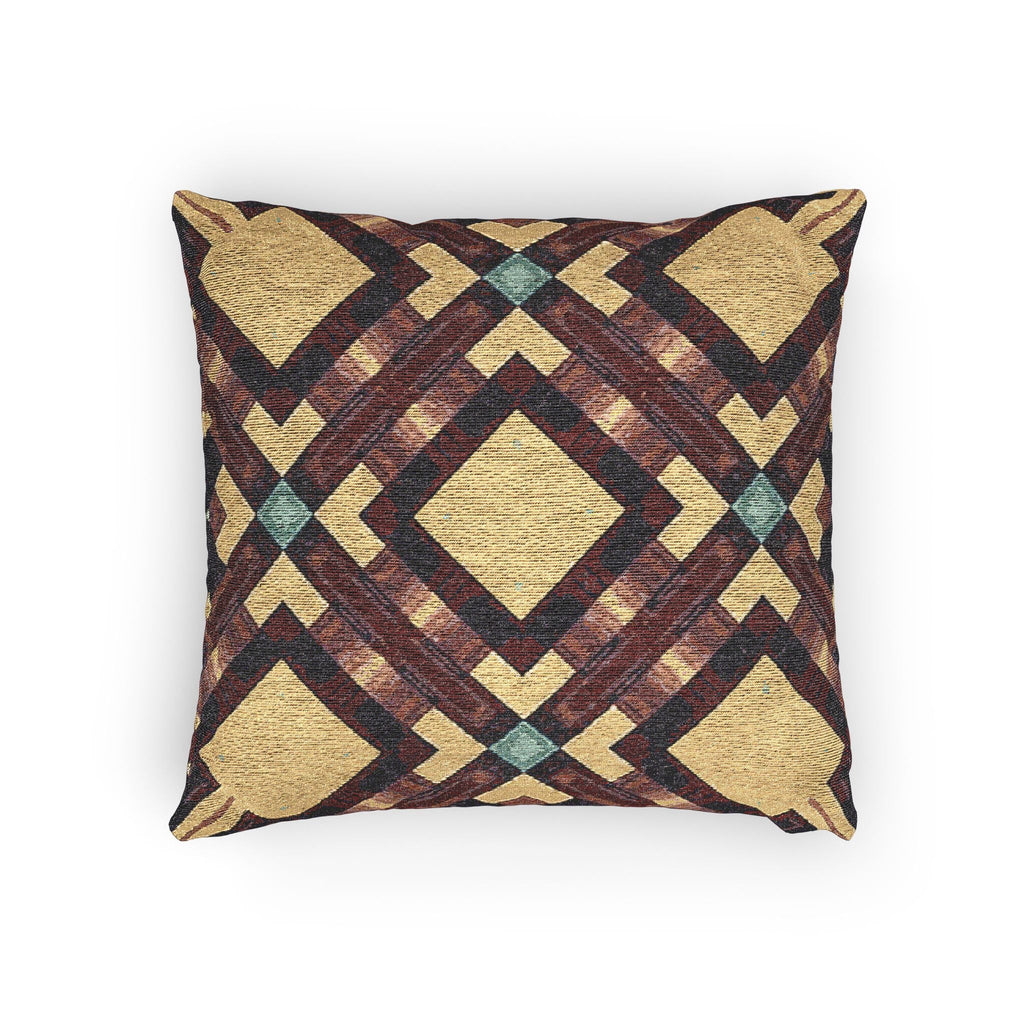 Woven Pillow — Geometric Boho Throw Pillow with Warm Earth Tones