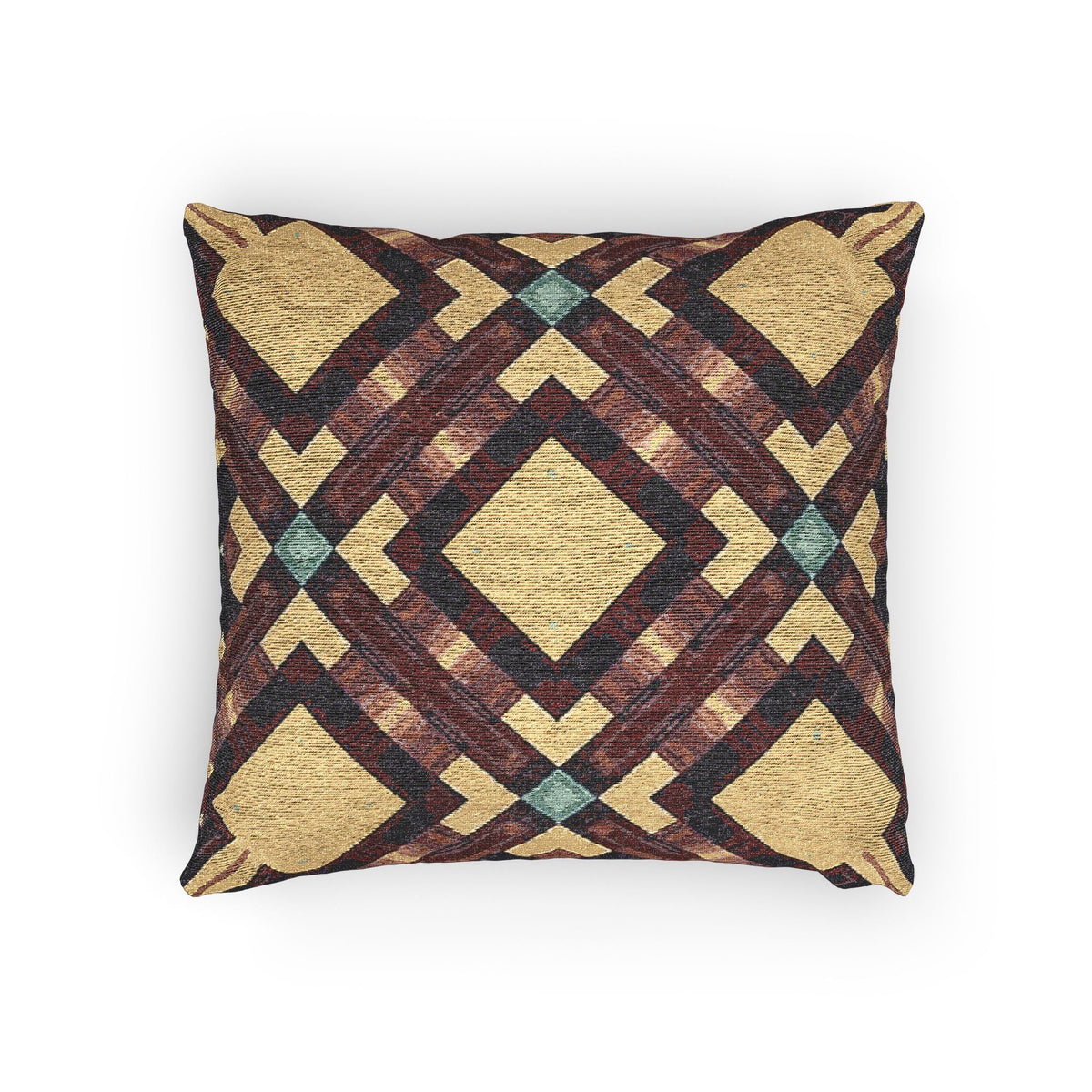 Woven Pillow — Geometric Boho Throw Pillow with Warm Earth Tones