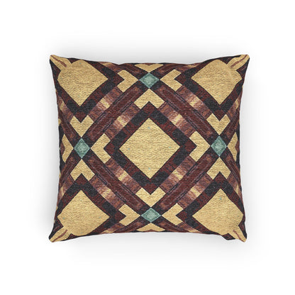 Woven Pillow — Geometric Boho Throw Pillow with Warm Earth Tones
