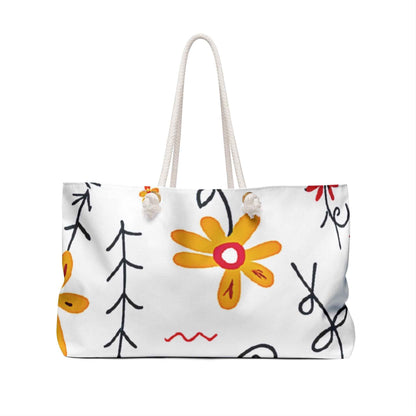 Yellow Doodle Flowers Weekender Bag | Floral Tote, Beach Travel, Large Tote Bag